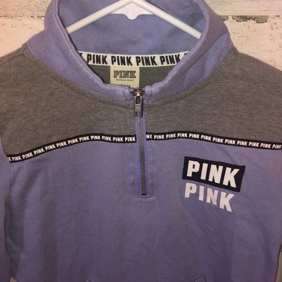 PINK VICTORIA’S SECRET quarter zip sweatshirt purple and gray XS PINK VS top​ - Picture 3 of 8